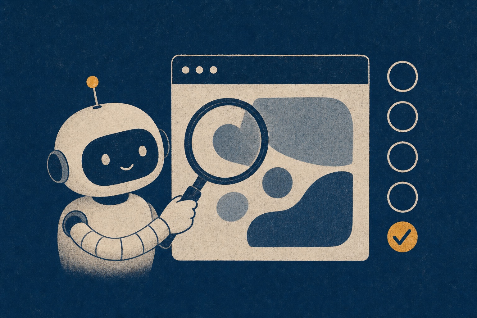 A checklist filling in with completed marks while an AI agent inspects the screen